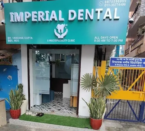 Imperial Dental clinic entrance and signboard at Pocket D, Mayur Vihar Phase II